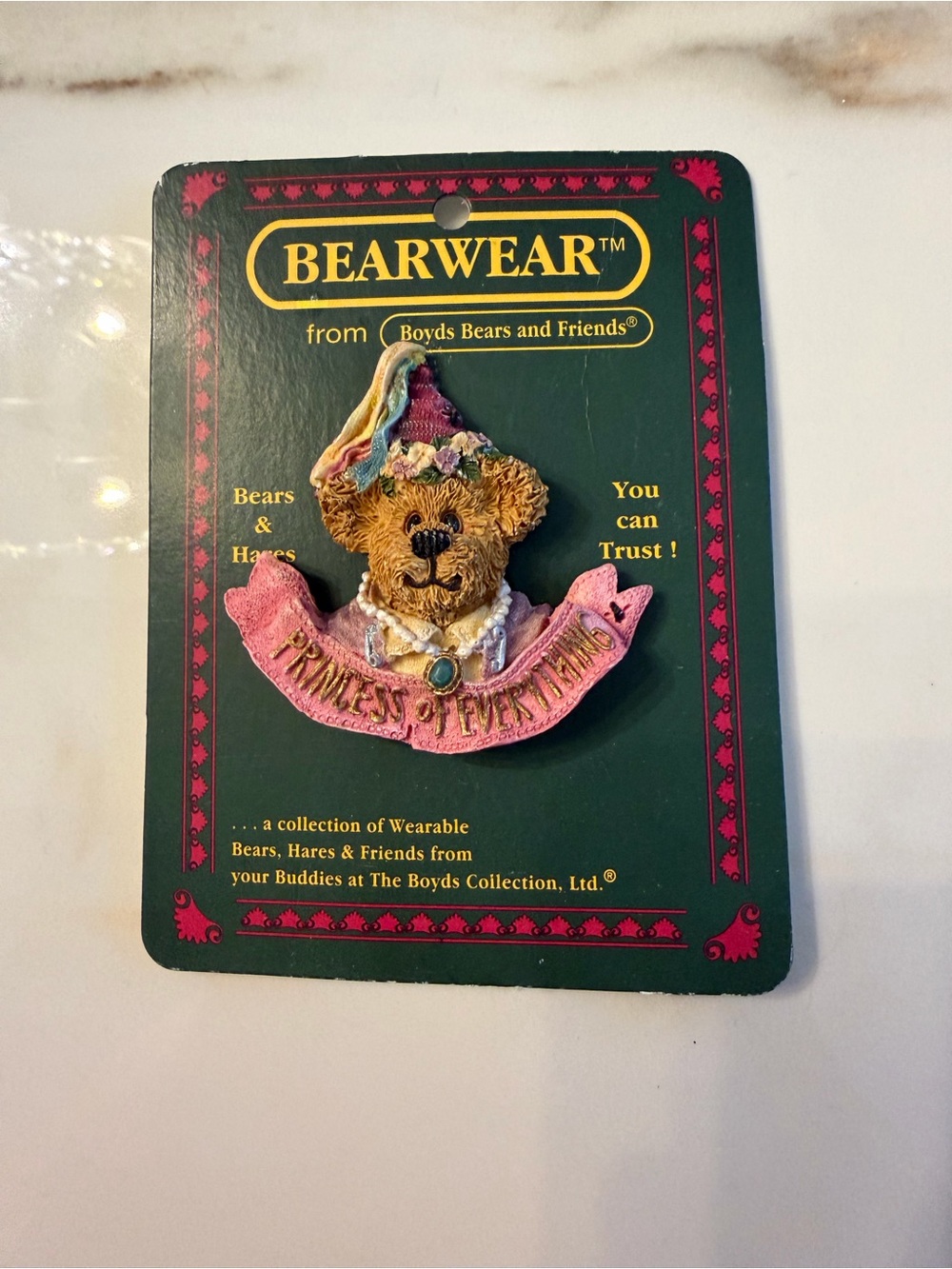 Boyds Bears Pink Banner Bear Pin with Multicolor Hat